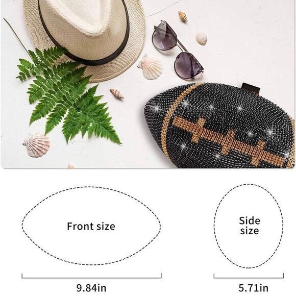 Black Football Shaped Purse Rhinestone Crystal Evening Bag Clutch Super Bowl - Picture 6 of 6